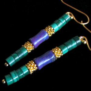 Natural Malachite Kingman Purple Turquoise Earrings Gold Vermeil Sterling Silver